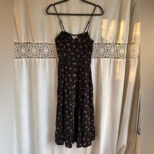 Floral Black Spaghetti-Strap Midi Dress